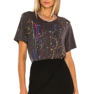 Michael Lauren Roman Boyfriend Tee in Onyx & Neon splatter